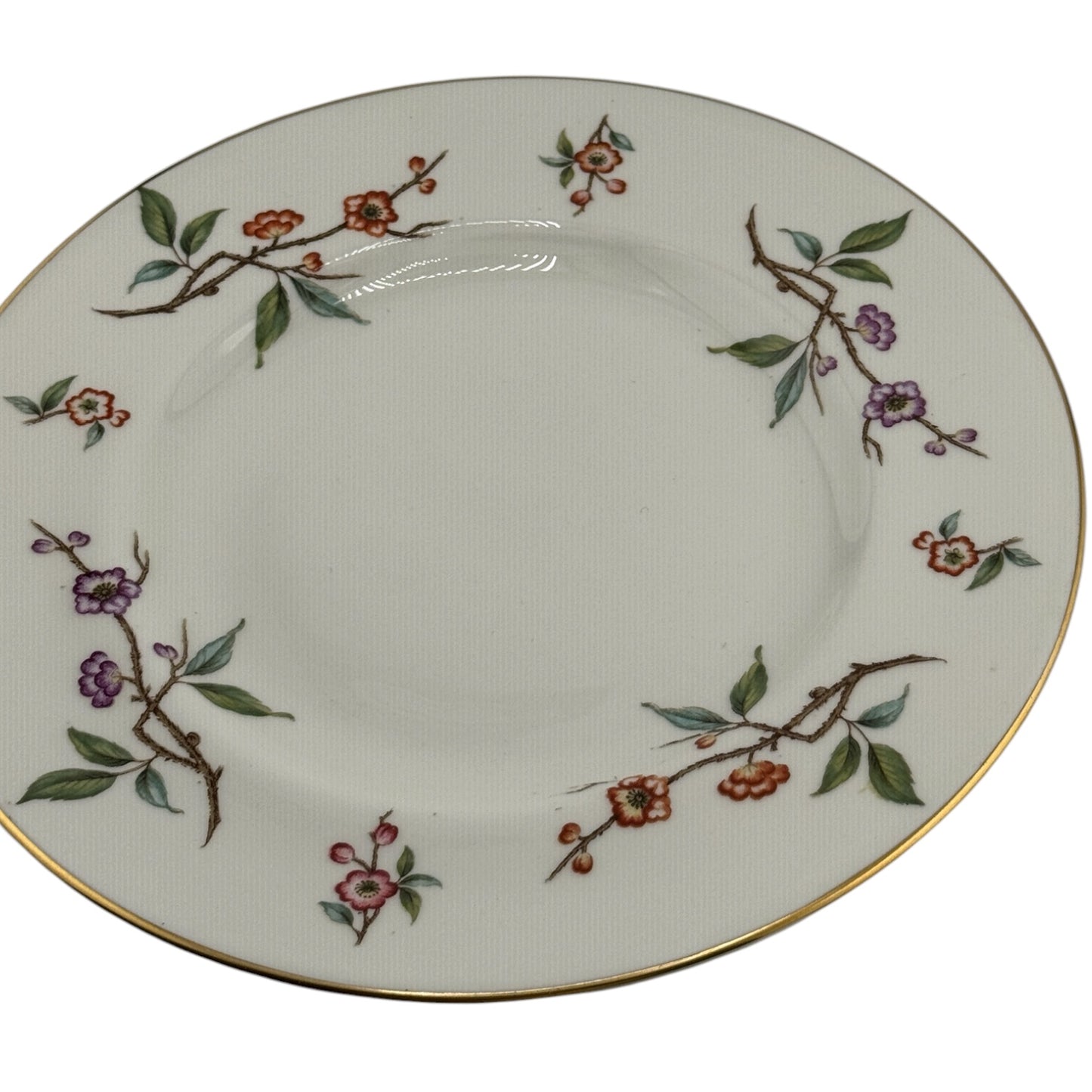 Vintage Floral Branch Salad Plates | Set of 4 | Gold Rim Cherry Blossom Pattern - Curated Home Decor