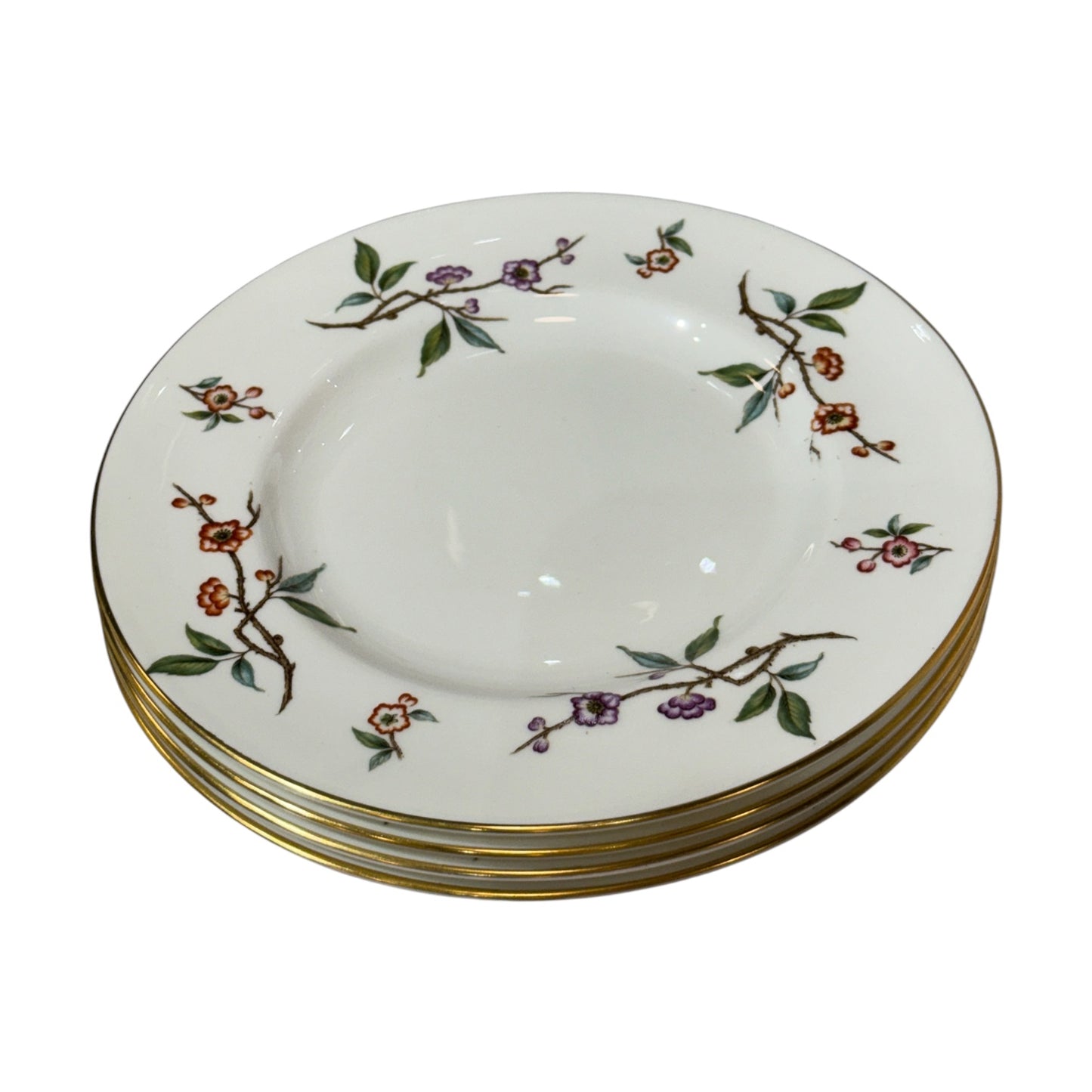 
                  
                    Vintage Floral Branch Salad Plates | Set of 4 | Gold Rim Cherry Blossom Pattern - Curated Home Decor
                  
                