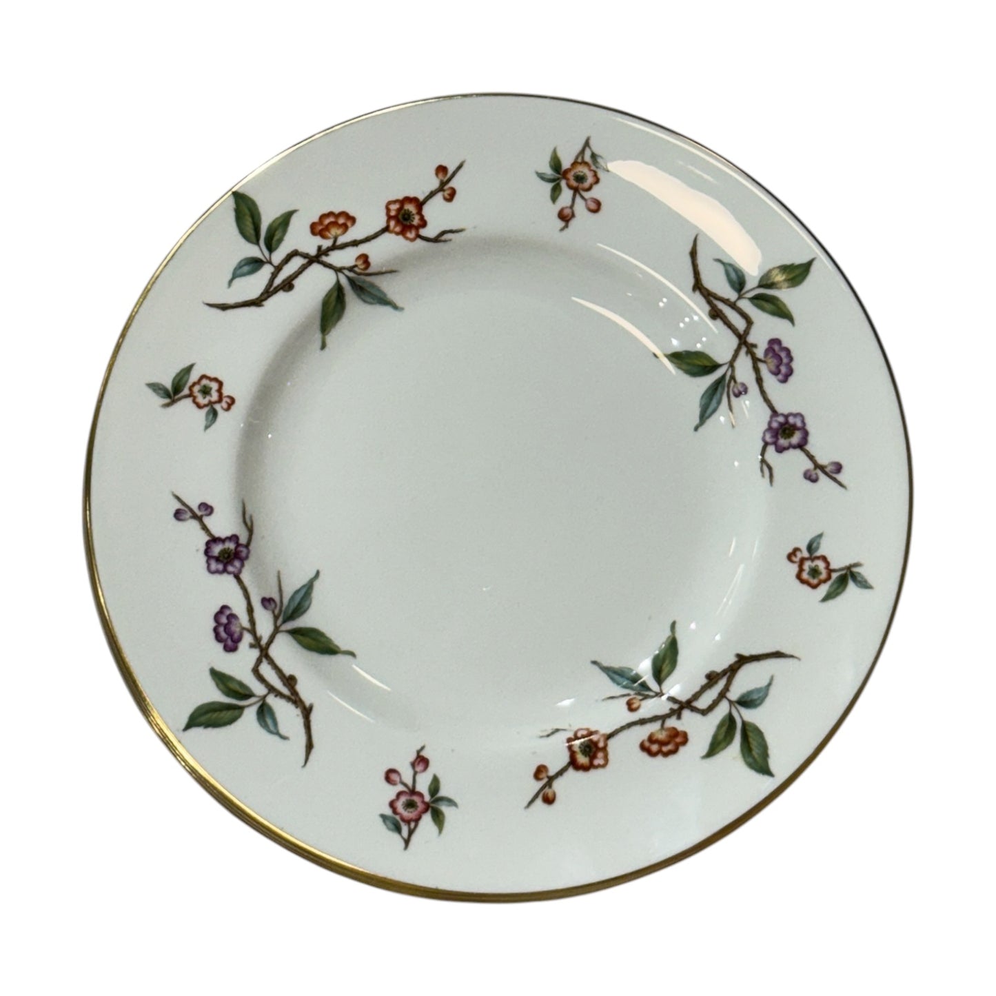 Vintage Floral Branch Salad Plates | Set of 4 | Gold Rim Cherry Blossom Pattern - Curated Home Decor