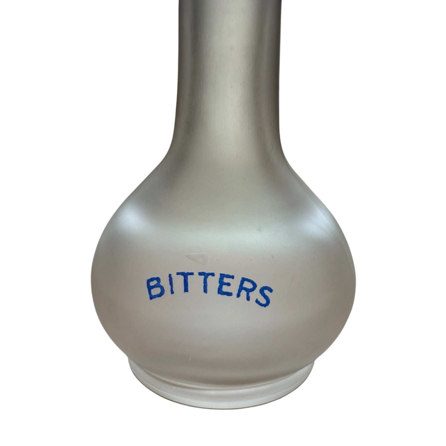 Frosted glass bottle labeled 'BITTERS' on a white background