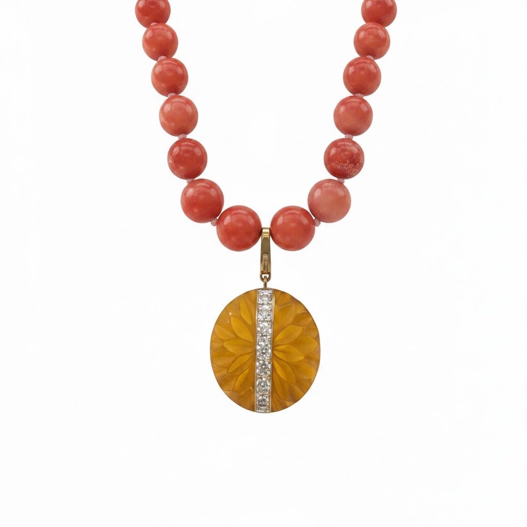 
                  
                    Vintage Peking Glass Graduated Bead Necklace with Reversible Gold-Tone Pendant - Curated Home Decor
                  
                