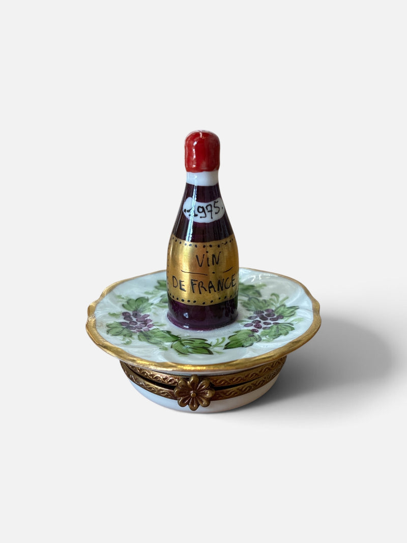Hand-Painted Limoges Wine Bottle Trinket Box