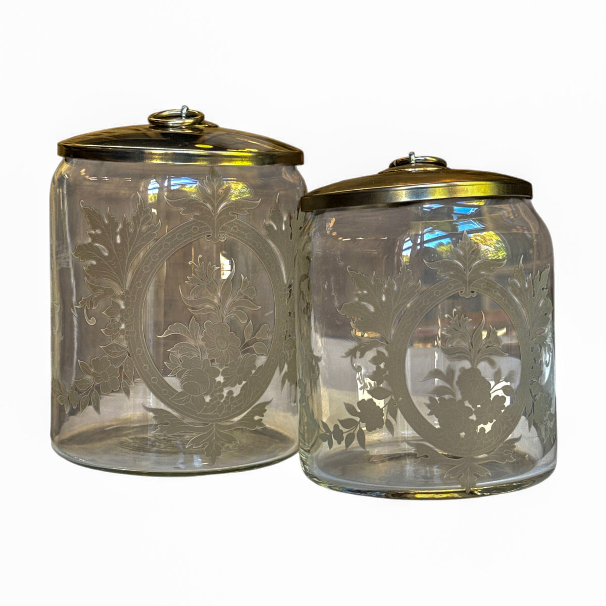 
                  
                    Vintage Etched Glass Apothecary Canisters with Lids — Set of 2 - Curated Home Decor
                  
                
