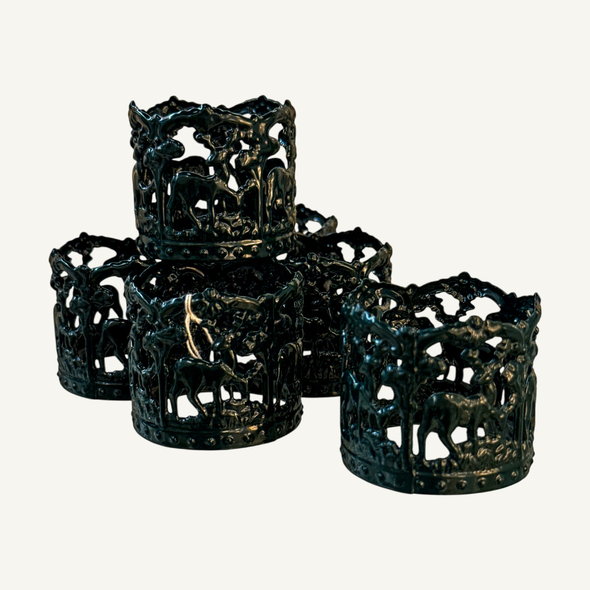 Vintage Green Deer Napkin Rings — Set of 6 - Curated Home Decor