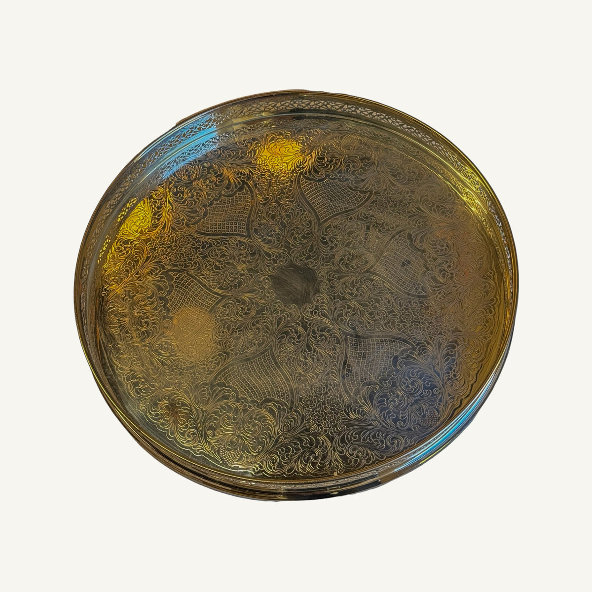Vintage Round Engraved Silverplate Gallery Tray - Curated Home Decor