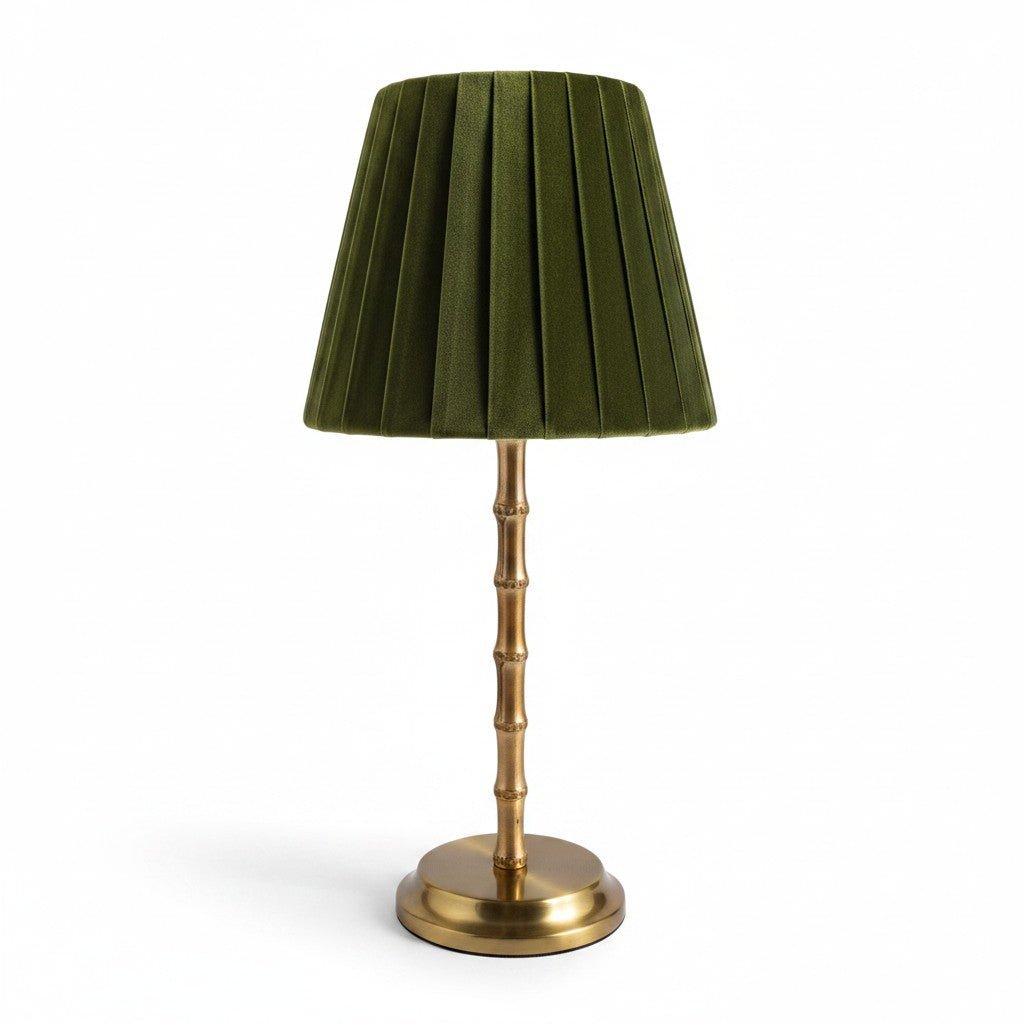 Bamboo Rechargeable Lamp with Velvet Green Shade - Curated Home Decor