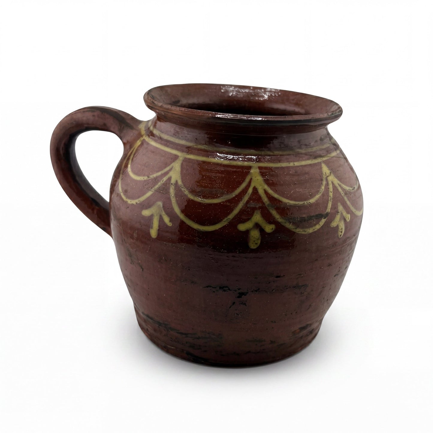 Antique French Terracotta Pot with Hand-Painted Swag Design - Small - Curated Home Decor