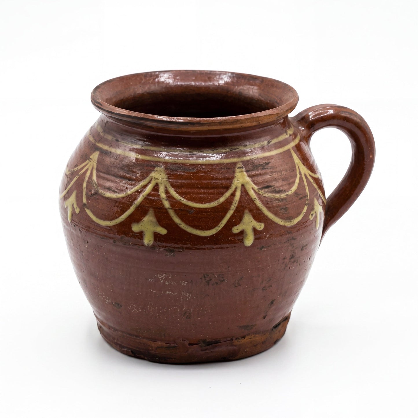 Antique French Terracotta Pot with Hand-Painted Swag Design - Small - Curated Home Decor