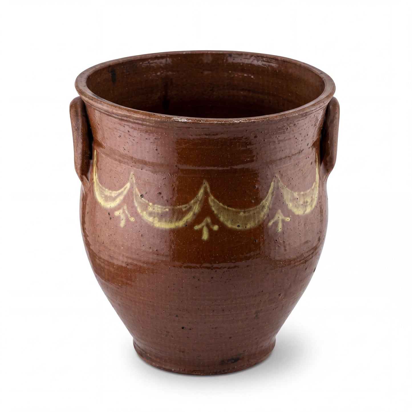 Antique French Terracotta Pitcher Pot with Hand-Painted Swag Design - Medium - Curated Home Decor