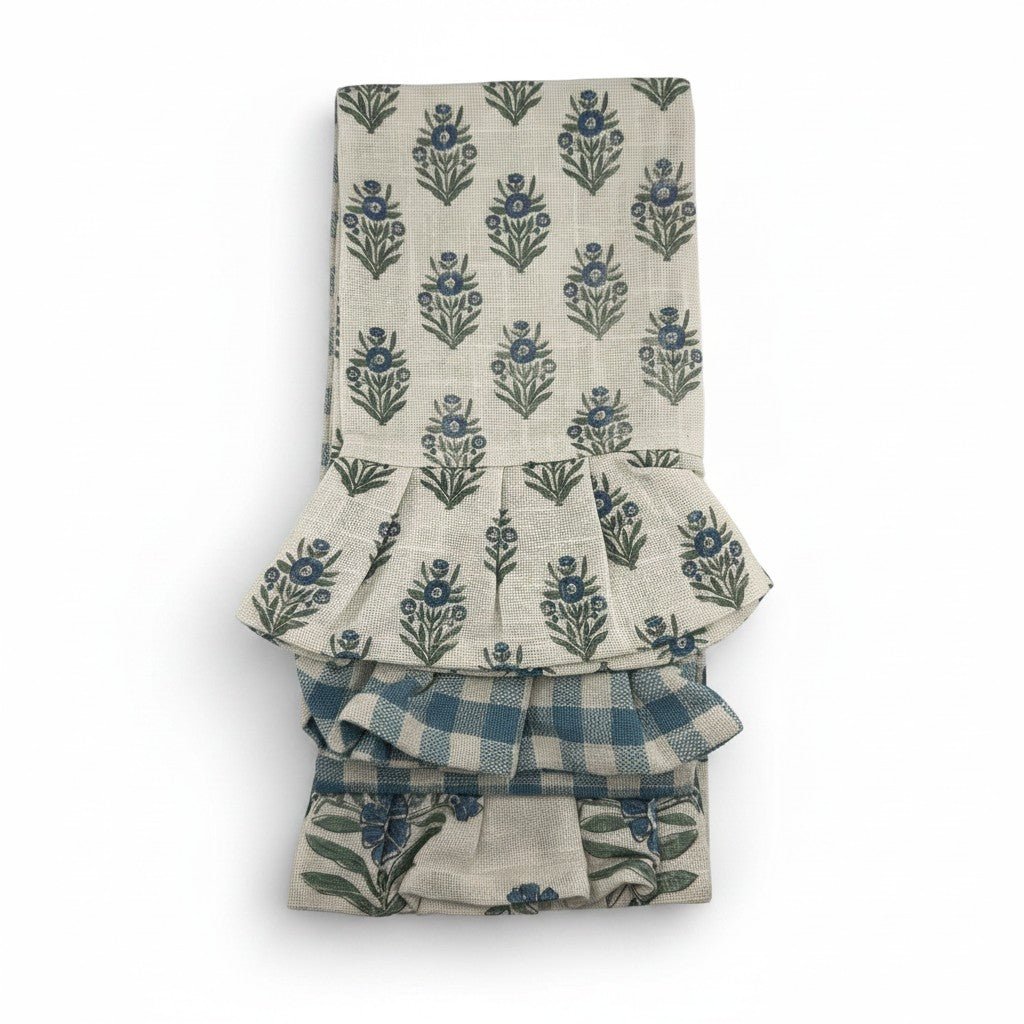 Blue Block Print Silhouette Tea Towel - Curated Home Decor