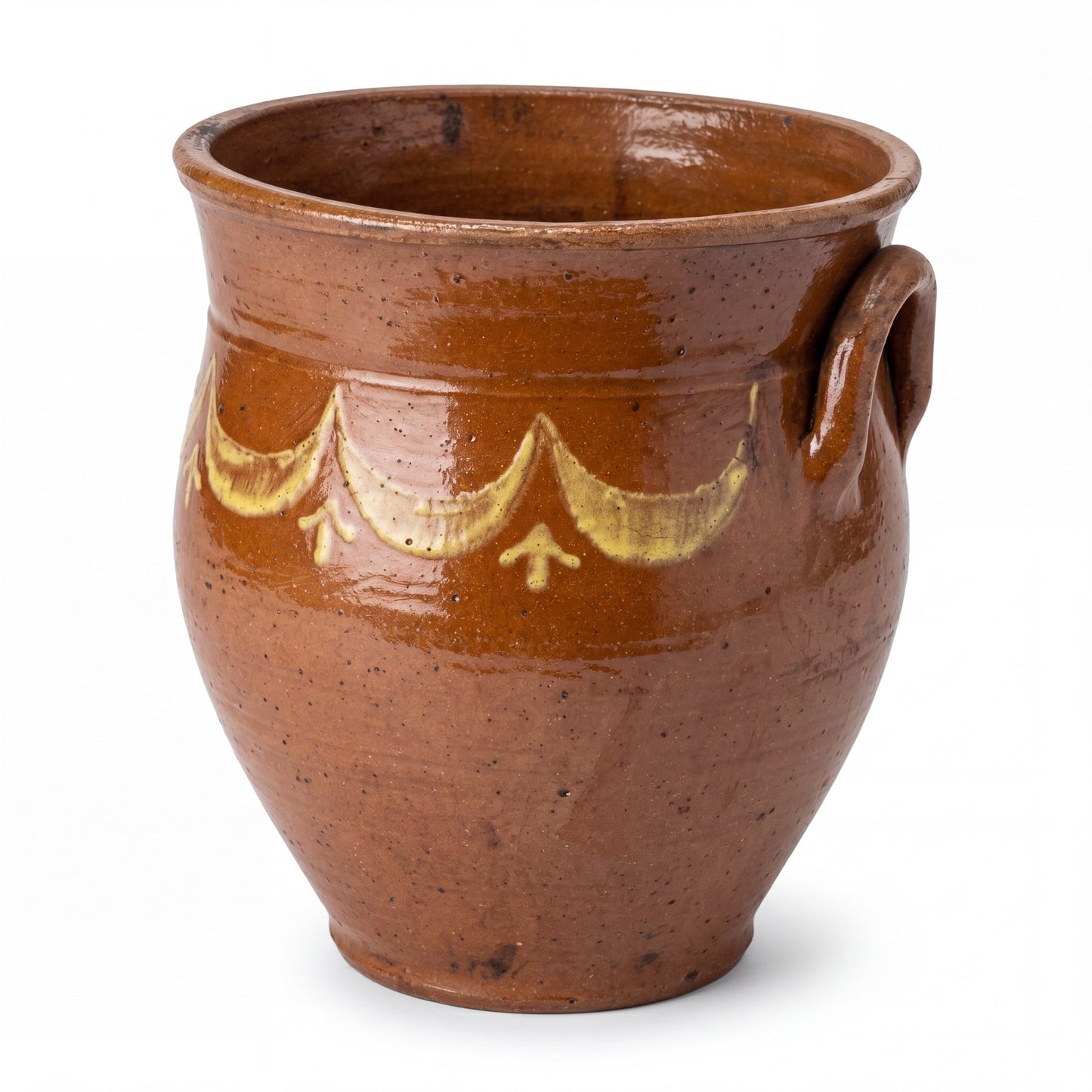 Antique French Terracotta Pitcher Pot with Hand-Painted Swag Design - Medium - Curated Home Decor