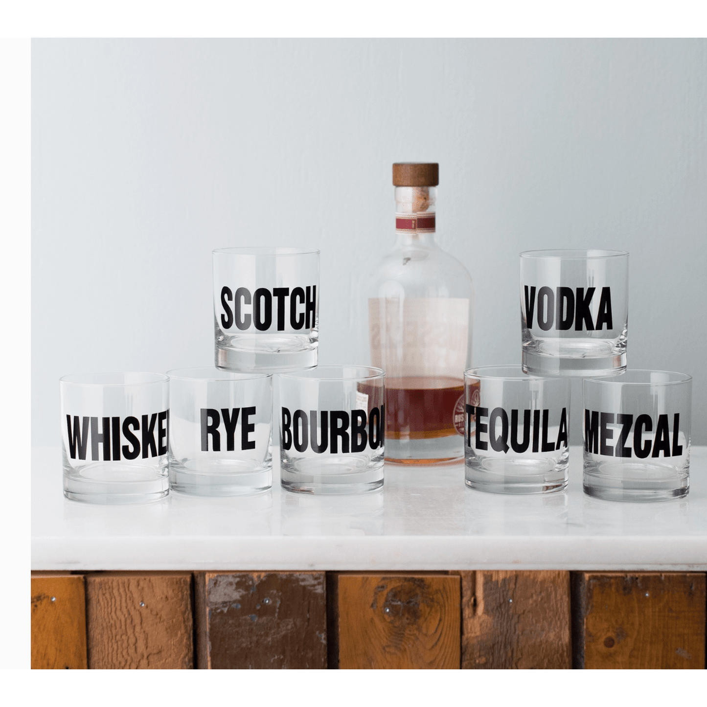Vintage mixology typography on 11oz 20k gold rocks glasses for whiskey and scotch