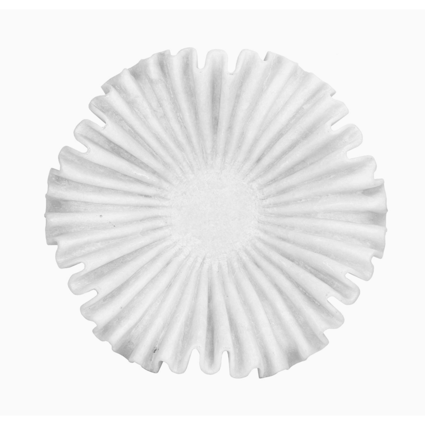Small white fluted marble wrinkle bowl with hand-carved texture and natural veining