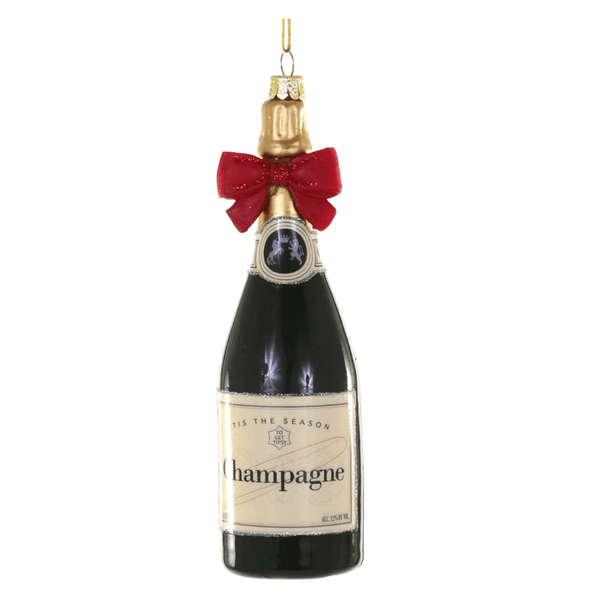 Champagne with Red Bow Ornament - Curated Home Decor