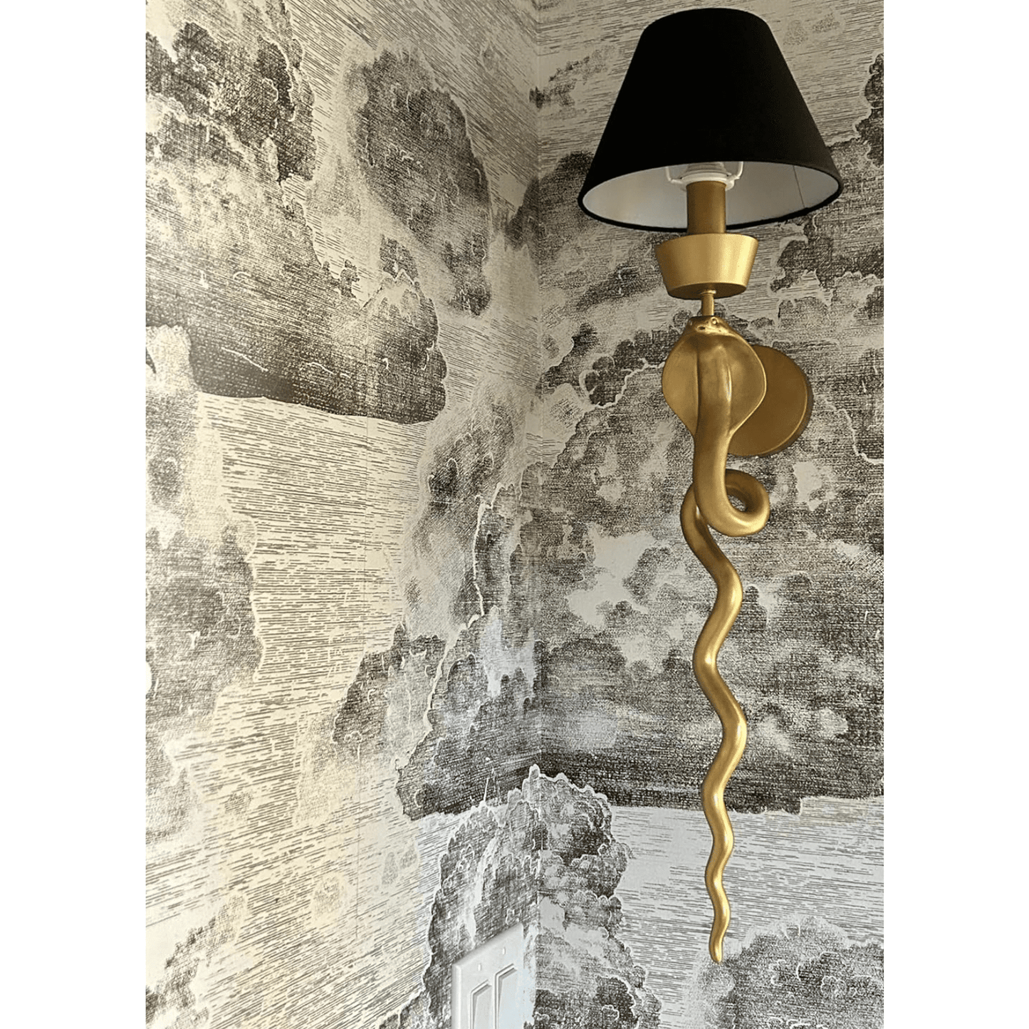 
                  
                    Gold Serpent Wall Sconce Linen Shade - Curated Home Decor
                  
                