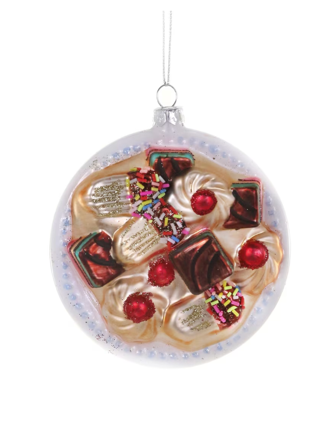 Plated Italian Cookies Ornament glass Christmas tree decoration with colorful festive cookies and sprinkles