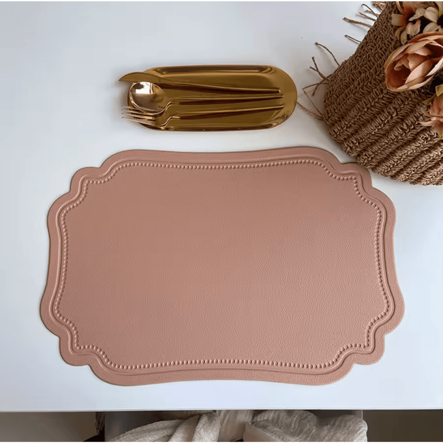 
                  
                    Scalloped Faux Leather Waterproof Placemat - Curated Home Decor
                  
                