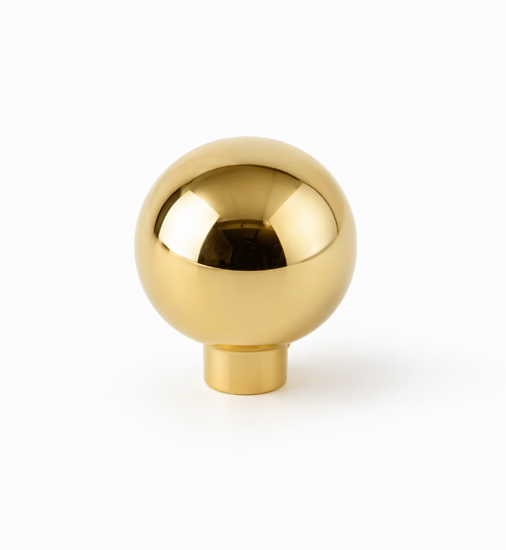 Classic brass spindle pull ball knob with polished gold finish and concealed T-bar stem