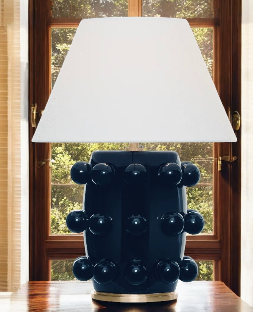 Kelly Wearstler Linden 14" Cordless Table Lamp in Black with Linen Shade - Curated Home Decor