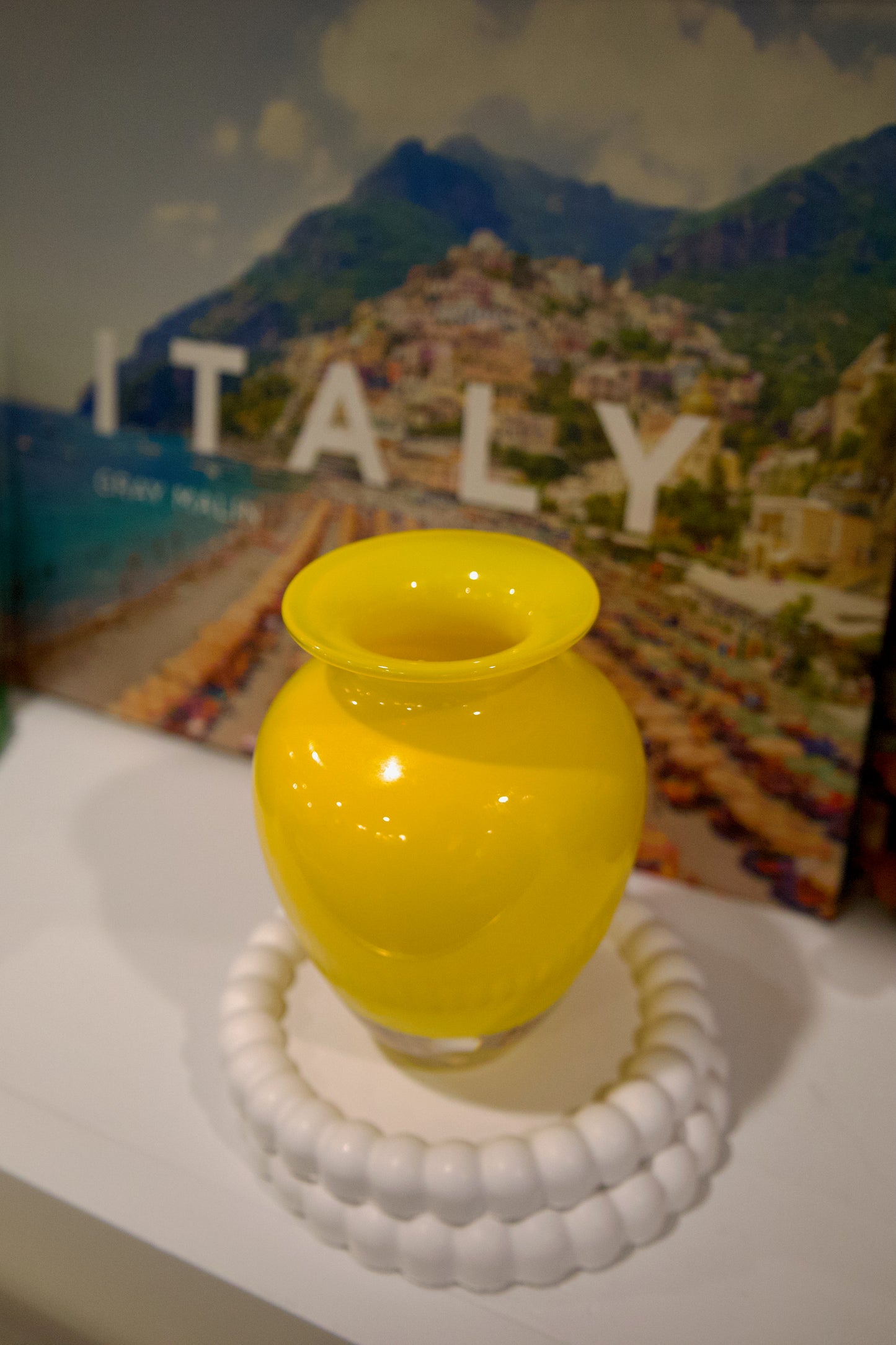 Vintage Vibrant Yellow Miniature Hand Blown Glass Vase