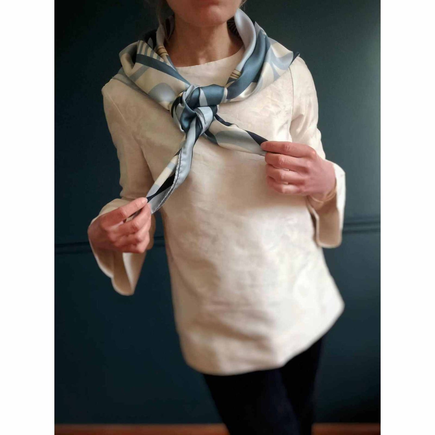 
                  
                    Blue silk twill scarf "the Zebra" - Curated Home Decor
                  
                