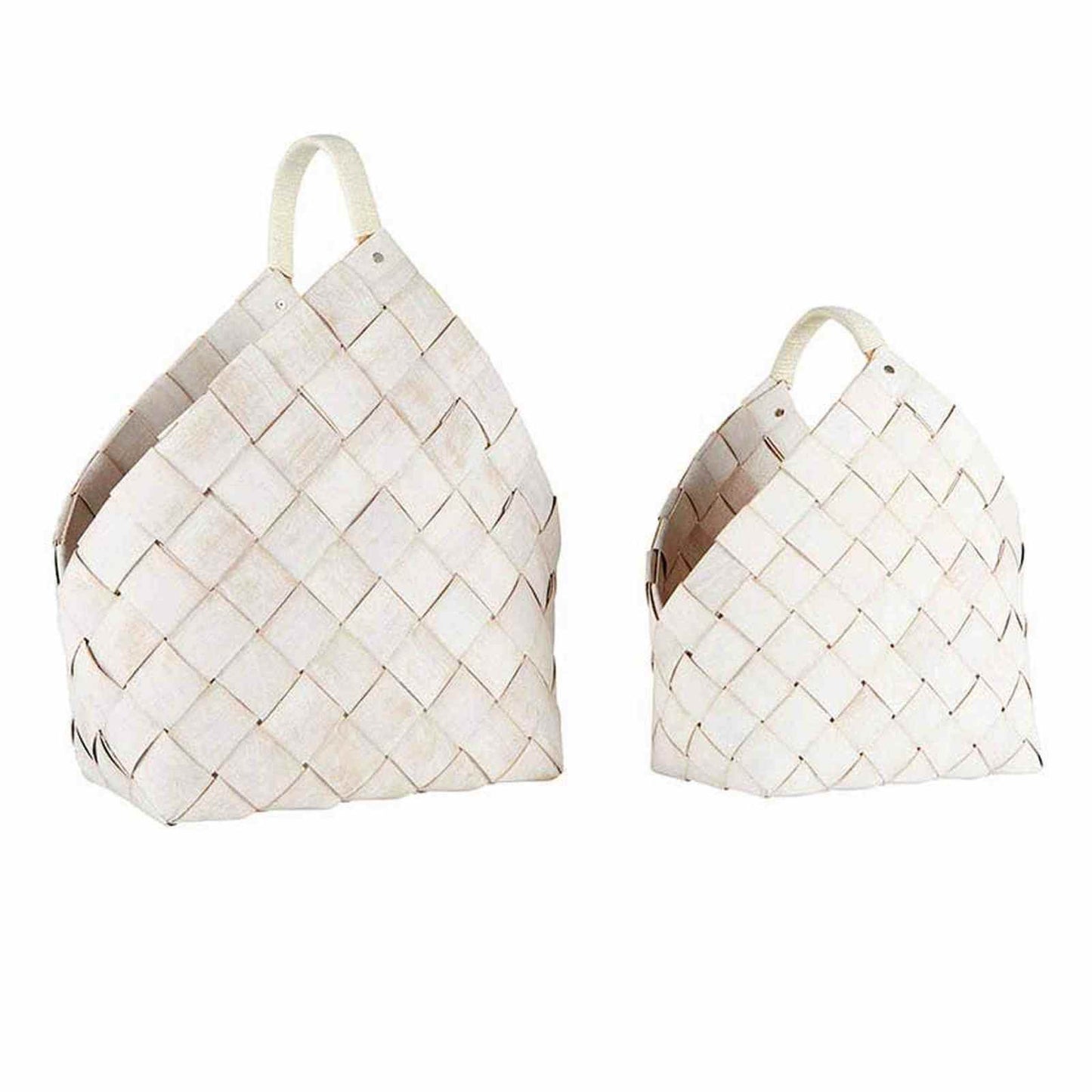 Set of 2 nested wood fiber baskets in warm white for versatile home storage and decor