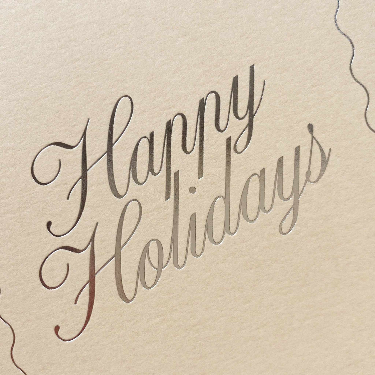 Happy Holidays No. 25 sand card with metallic silver foil stamped text and natural envelope