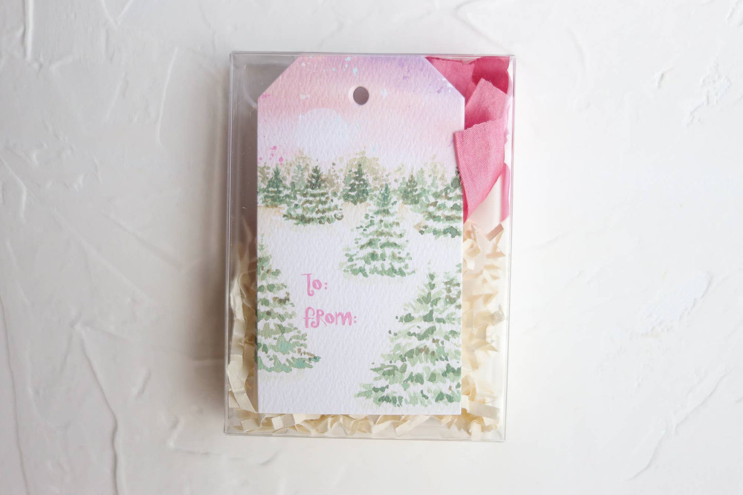 Holiday tree farm gift tag set with silk ribbon - Curated Home Decor