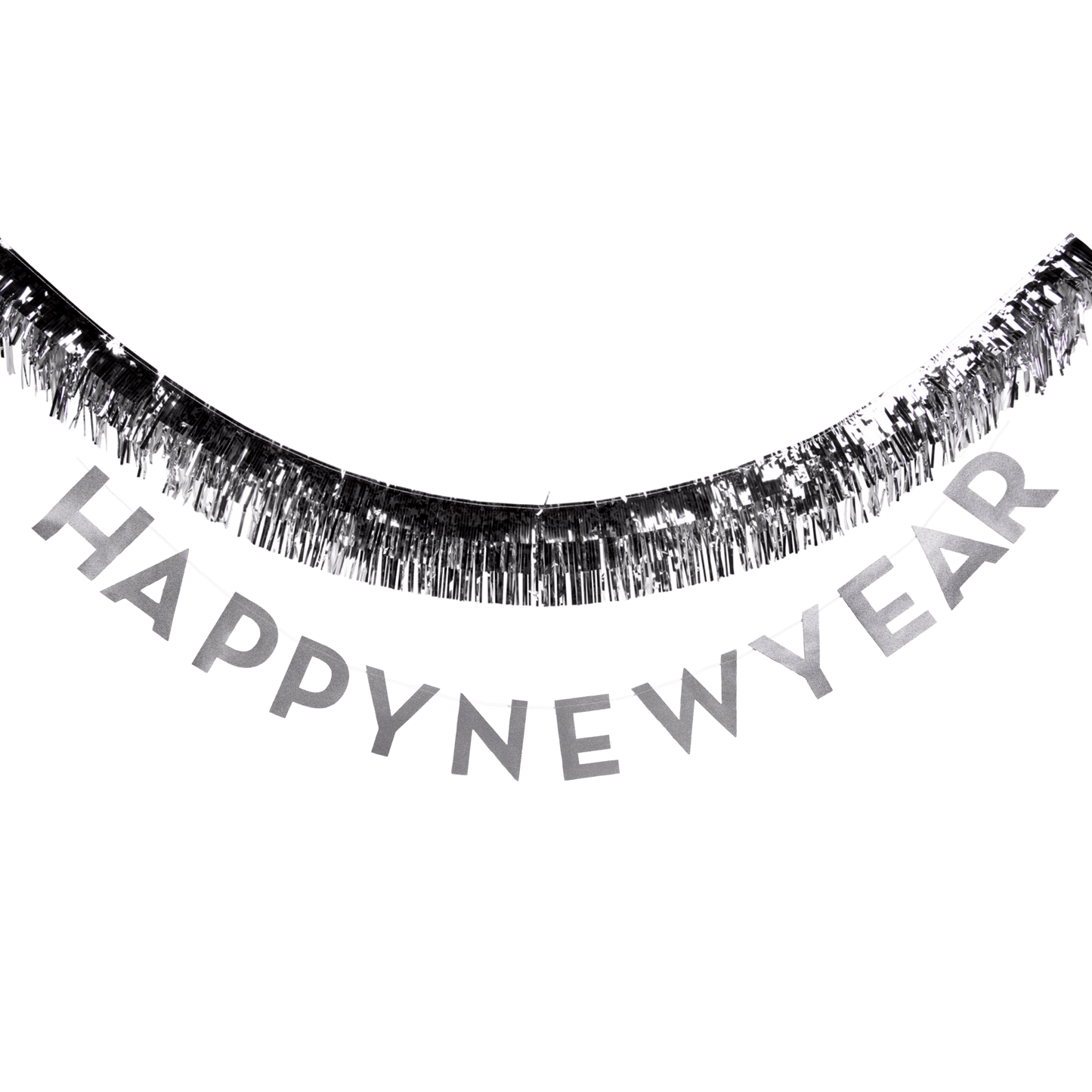 Happy New Year Fringed Banner with silver glitter and mylar fringe decoration
