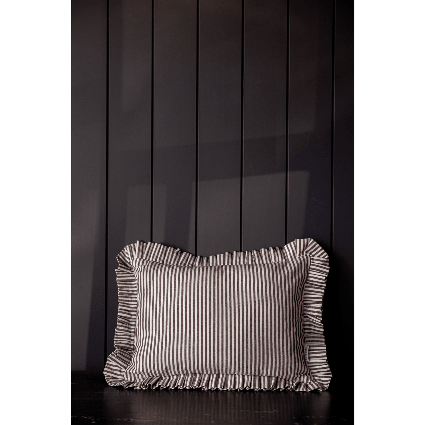 
                  
                    Ruffle Lumbar Pillow Cover Brown White Stripes: Pillow Cover & Insert - Curated Home Decor
                  
                
