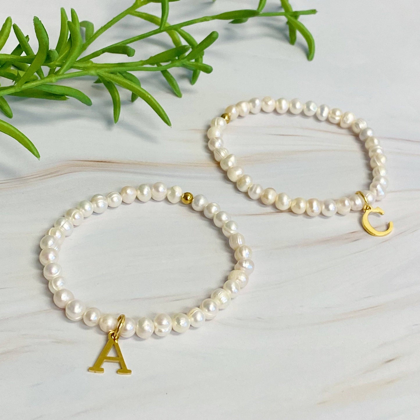 Freshwater Pearl Initial Charm Bracelet - Curated Home Decor