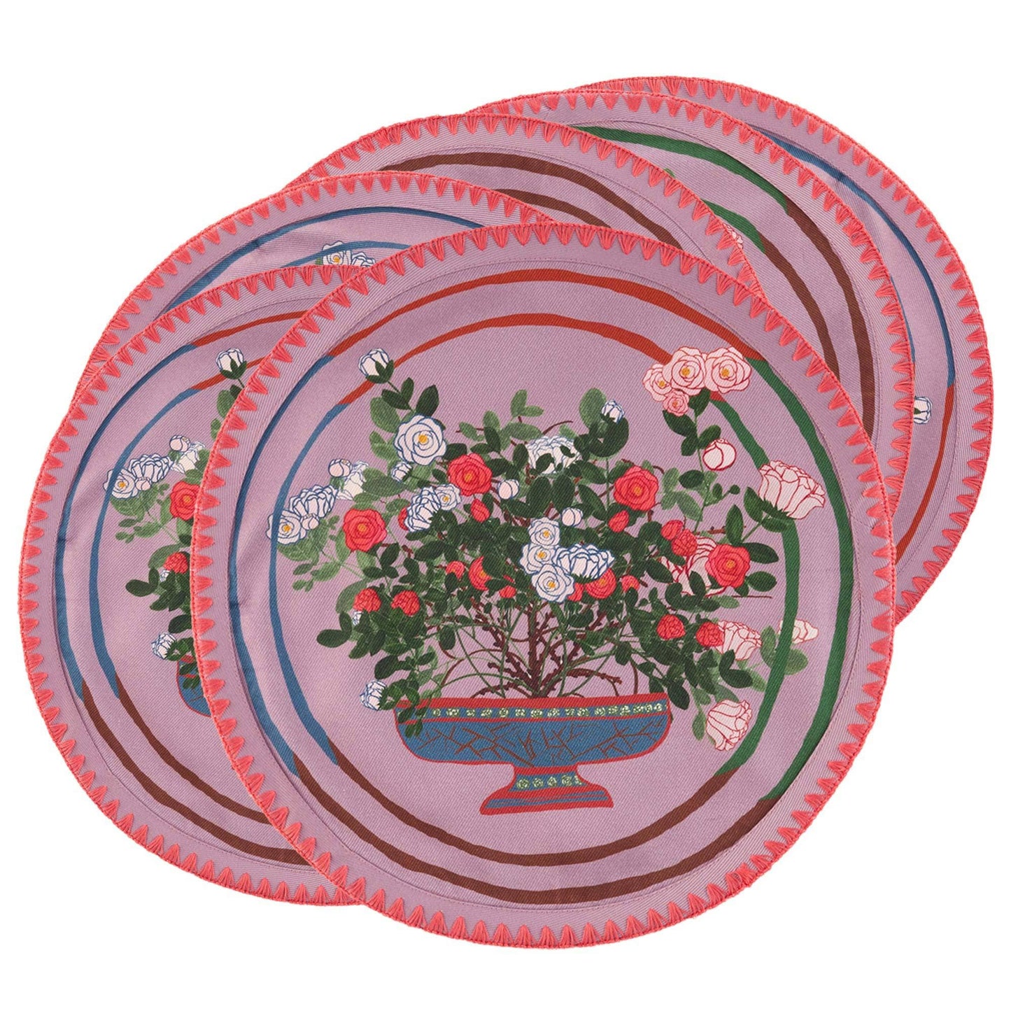 La Vie en Rose Round Embroidered Placemats – Set of 6 - Curated Home Decor