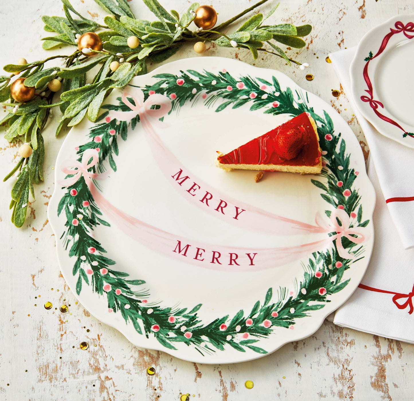 Christmas Very Merry Round Platter: Multi / Stoneware / Dishwasher safe. may get hot in microwave. - Curated Home Decor