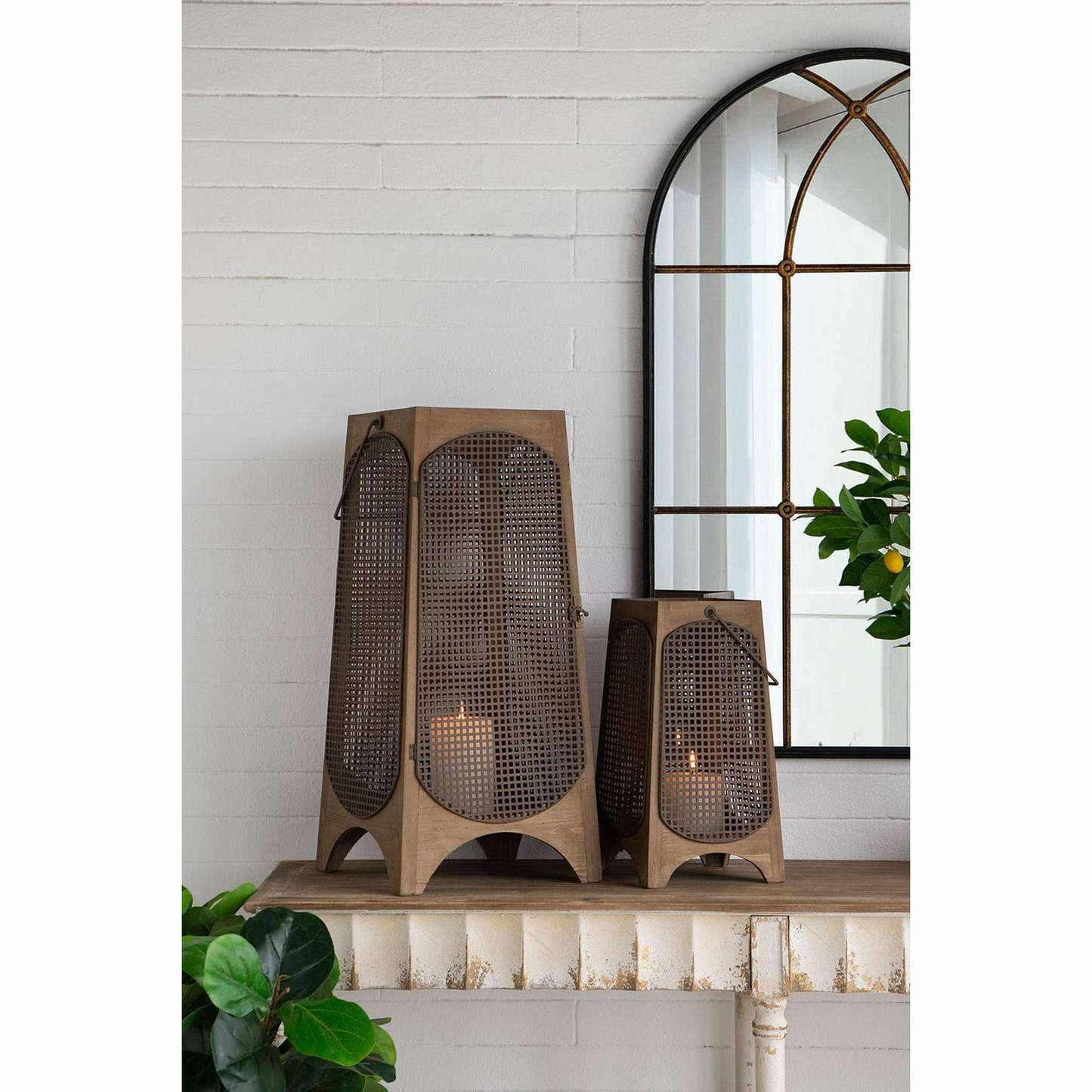 
                  
                    S/2 Weathered Brown Lanterns with Arched Legs 29.5"/17.5" - Curated Home Decor
                  
                