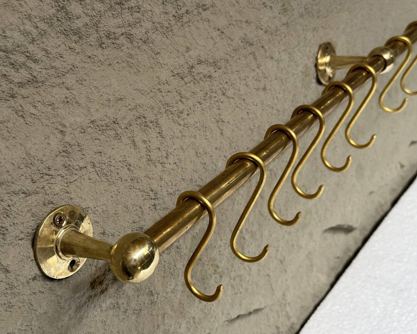 Unlacquered Brass Wall Mounted Pot Rack With Hooks - Curated Home Decor