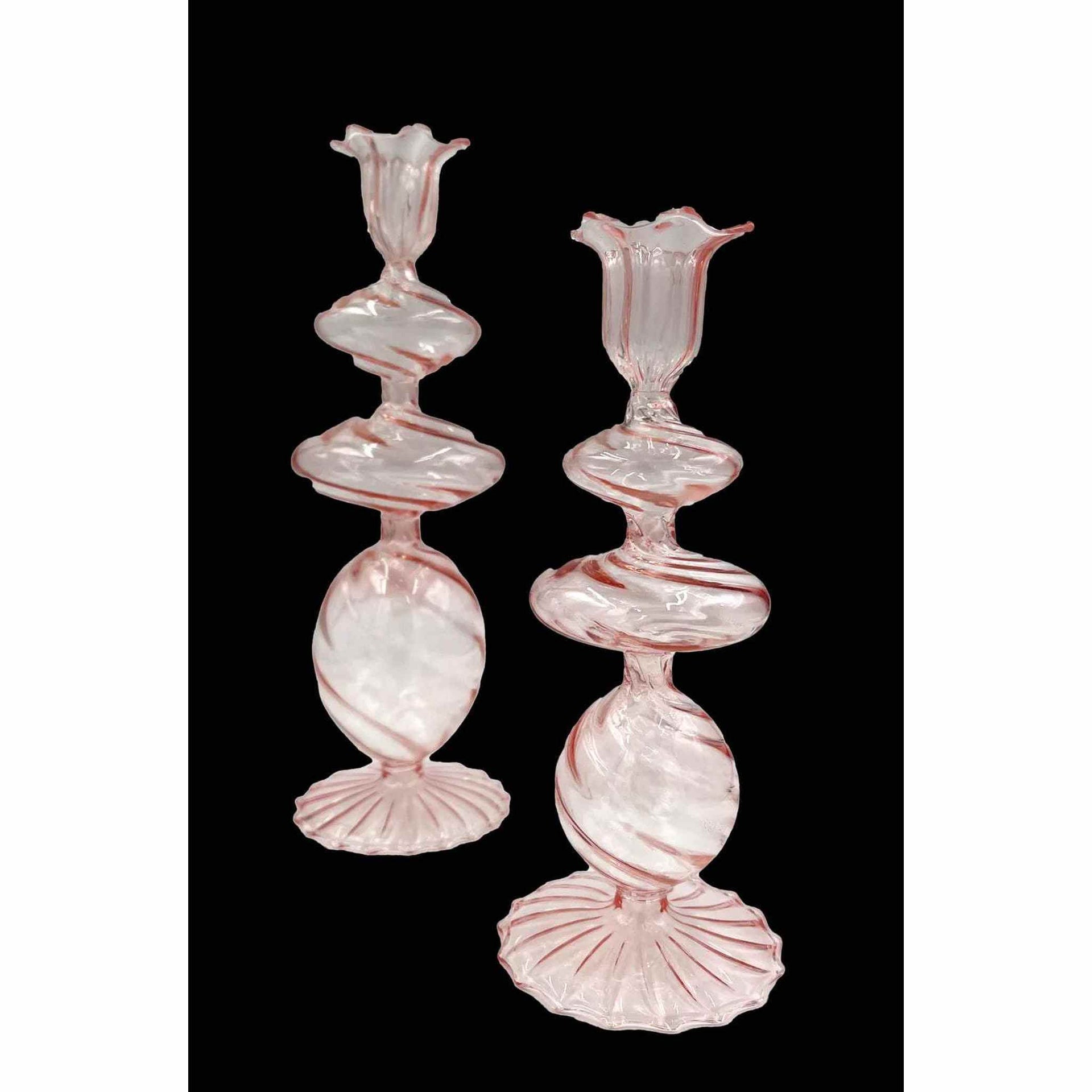 Pink Swirl Glass Candlestick Holder