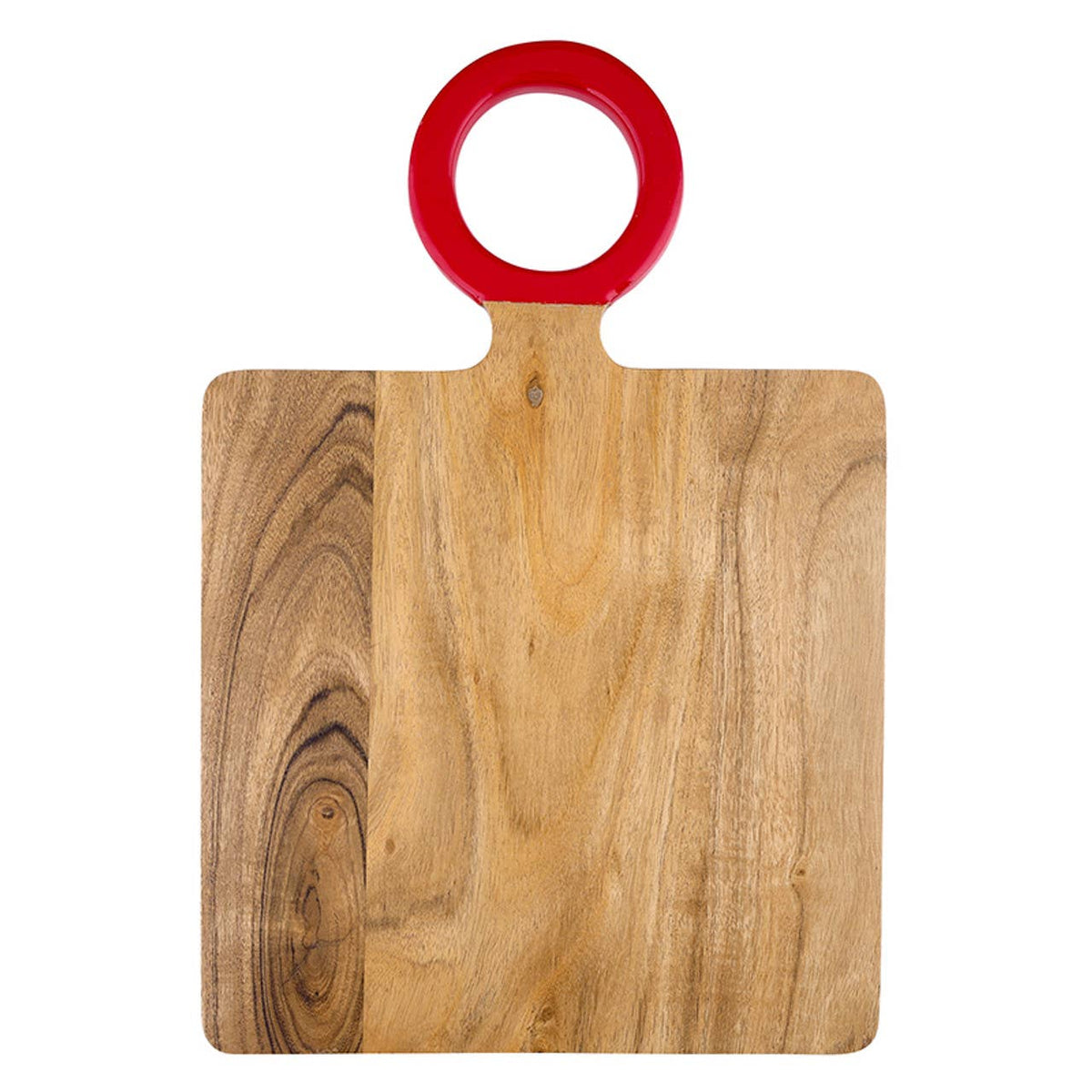 
                  
                    Small Acacia Wood Serving Board with Red Enamel Handle - Curated Home Decor
                  
                