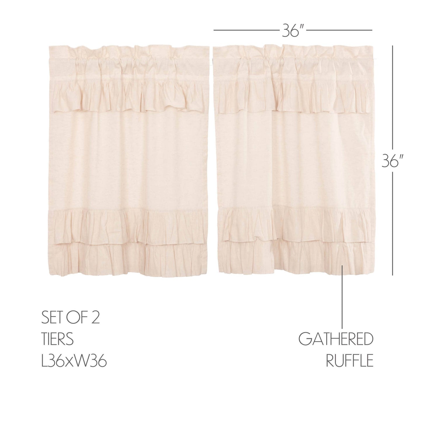 
                  
                    Simple Life Flax Natural Ruffled Café Tier Curtains – Set of 2, 36"W x 36"L - Curated Home Decor
                  
                