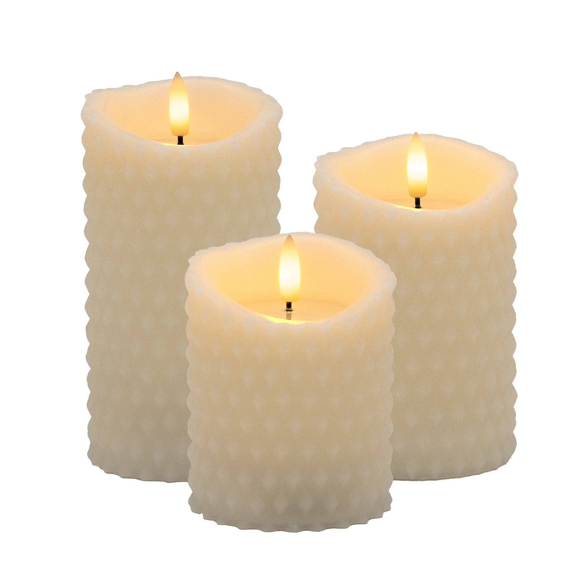 
                  
                    Battery-Operated Textured Candles, Set of 3 - Curated Home Decor
                  
                