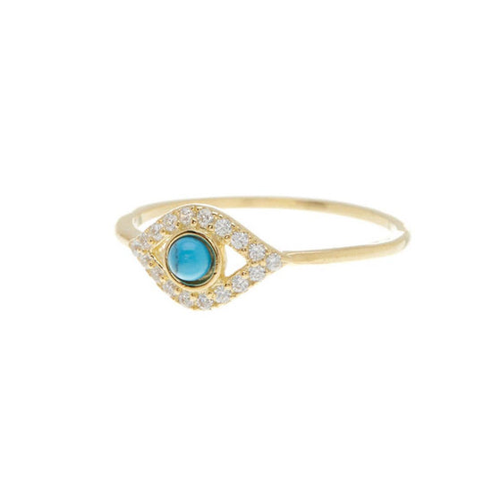 Evil Eye Ring Yellow Gold Size 6 - Curated Home Decor