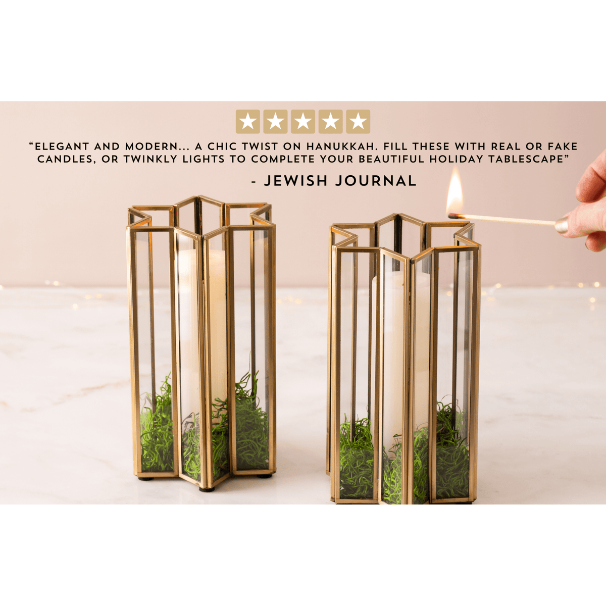 
                  
                    Gilded Gold Star of David Hurricane Candle Holder - Curated Home Decor
                  
                