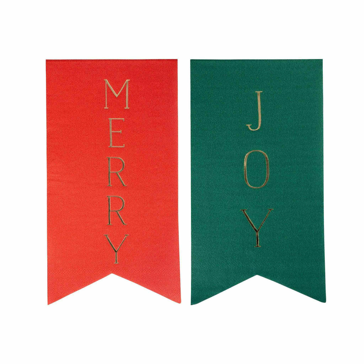 
                  
                    Merry + Joy Dinner Napkins in red and green with gold-foil lettering, 18-pack, festive holiday designs
                  
                