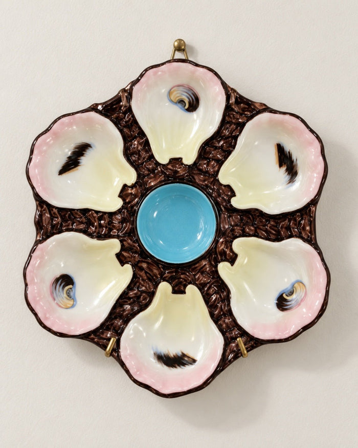 Antique French Limoges Porcelain Oyster Plate – Pink & Turquoise