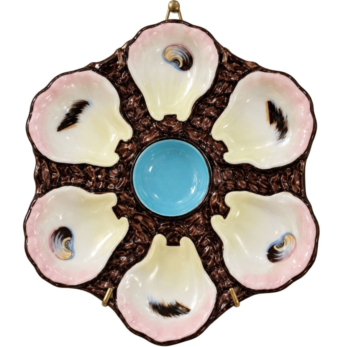Antique French Limoges Porcelain Oyster Plate – Pink & Turquoise - Curated Home Decor