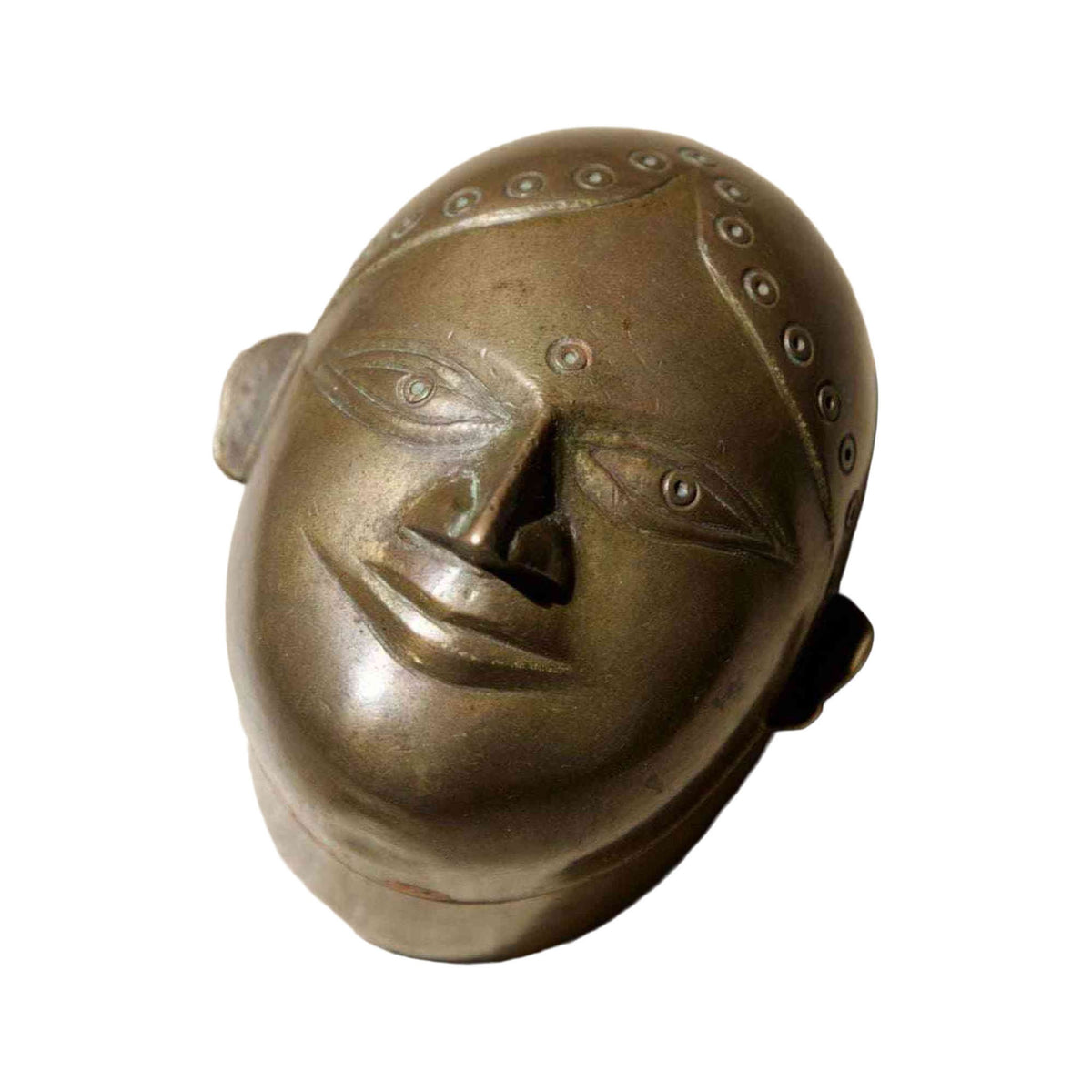 Antique Indian Brass Face Box — Kumkum & Sindoor - Curated Home Decor