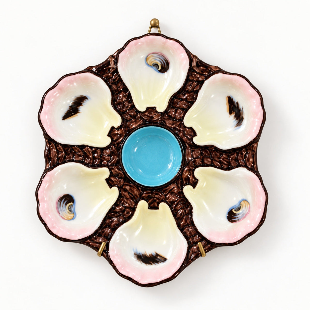 Antique French Limoges Porcelain Oyster Plate – Pink & Turquoise - Curated Home Decor