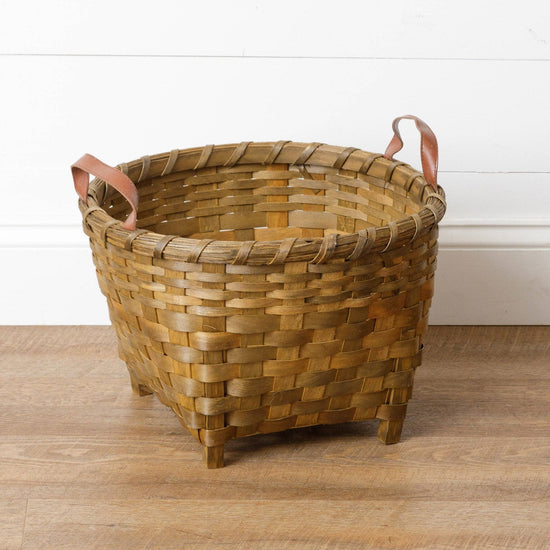 Chipwood Basket With Wood Legs And Handles - Curated Home Decor