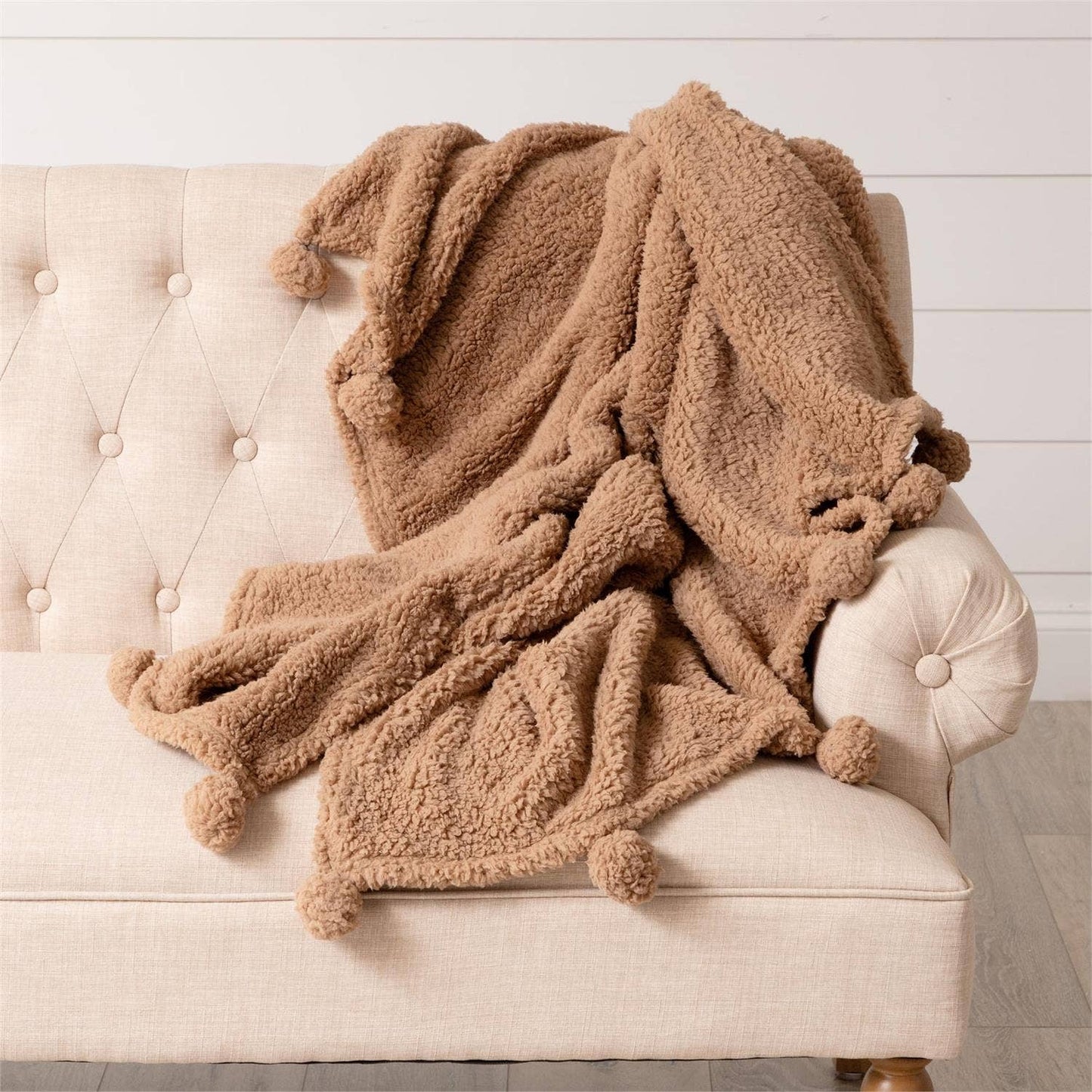 Dreamy Sherpa Throw With Pompoms - Curated Home Decor