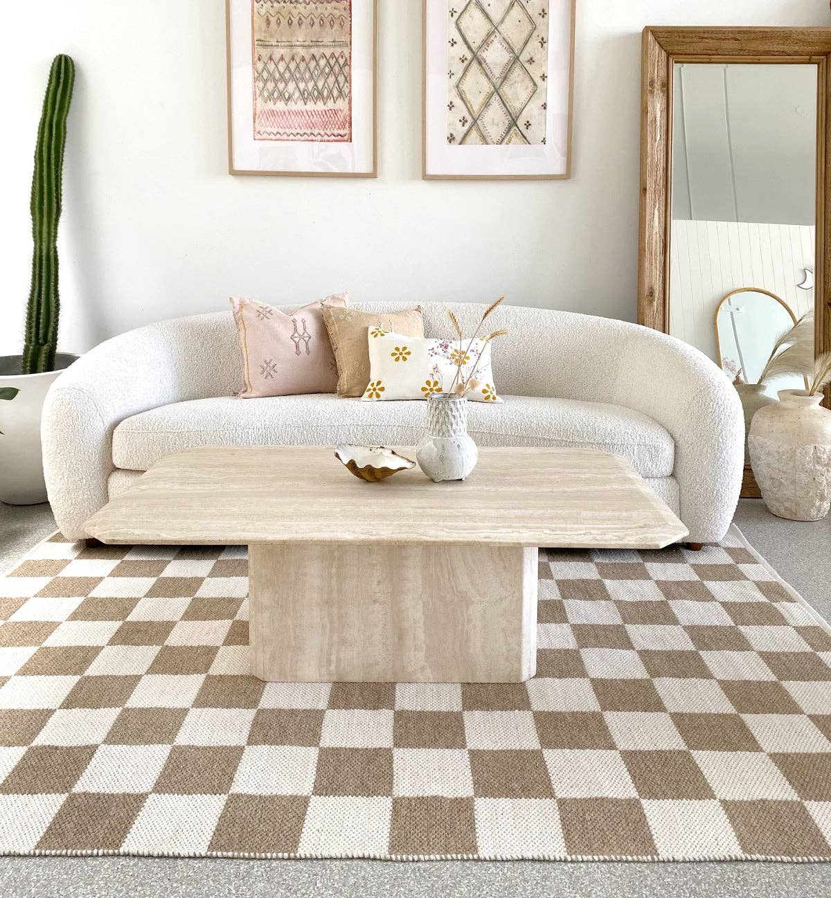 Checkered Rug Beige & Cream - Curated Home Decor