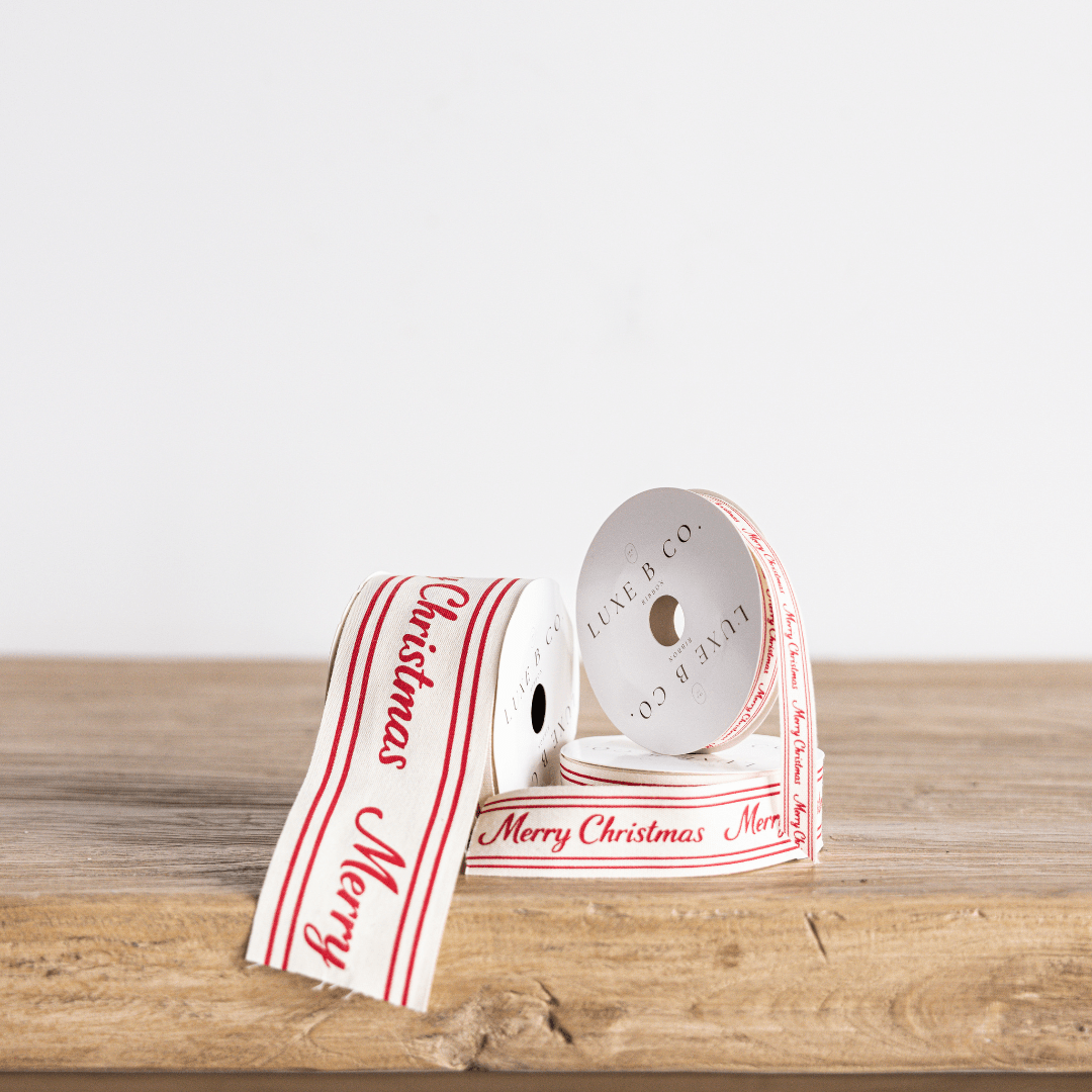 
                  
                    Red Cursive Merry Christmas Ribbon, 2" (Pre-Order: Ships Late September) - Curated Home Decor
                  
                